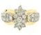 14k Yellow & White Gold 1.51 ctw 33 Prong & Pave Set Round Diamond Cluster Ring