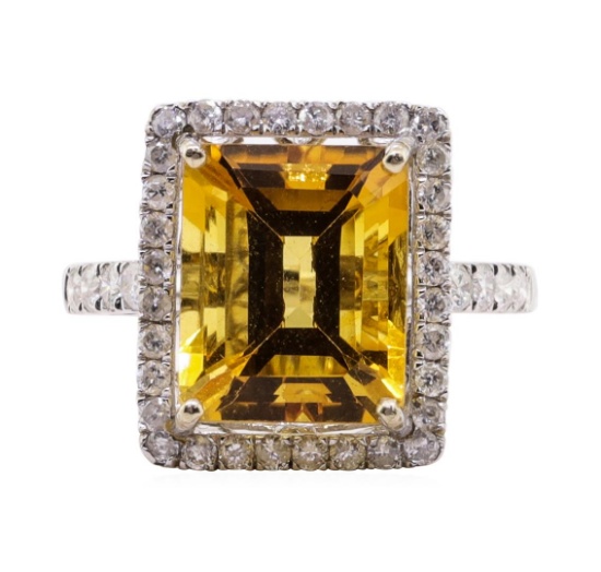 6.25 ctw Citrine and Diamond Ring - 14KT White Gold