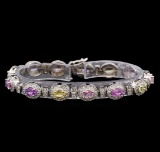 14KT White Gold 6.67 ctw Multicolor Sapphire and Diamond Bracelet