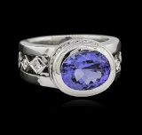 3.78 ctw Tanzanite and Diamond Ring - 18KT White Gold