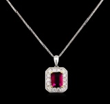 14KT Two-Tone Gold 1.53 ctw Tourmaline and Diamond Pendant With Chain