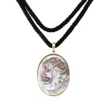 Black Mother of Pearl Cameo Pendant - 14KT Yellow Gold