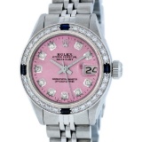 Rolex Ladies Stainless Steel Pink Diamond & Sapphire Oyster Perpetaul Datejust W