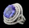 13.82 Tanzanite and Diamond Ring - 14KT White Gold