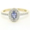 NEW Petite 14K Yellow Gold 0.50 ctw Oval Cut Tanzanite Ring w/ Round Diamond Hal