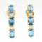 14K Yellow Gold 1.10 ctw Alternating Oval Blue Topaz & Pearl Long Drop Earrings