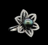 Pearl and Diamond Ring - 14KT White Gold