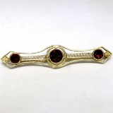 Antique Art Nouveau 14k Yellow Gold 2.20 ctw Old Round Garnet Filigree Bar Pin B