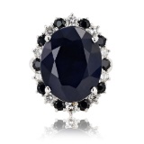 18.60 ctw Dark Blue Sapphire and 0.83 ctw Diamond 14K White Gold Ring