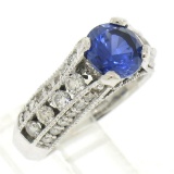 14k White Gold 2.50 ctw FINE Tanzanite Solitaire Round Diamond Open Milgrain Rin