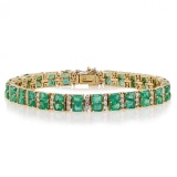 12.25 ctw Emerald and 2.20 ctw Diamond 14K Yellow Gold Bracelet