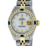 Rolex Ladies 2T 26 MOP Diamond & Sapphire Oyster Perpetual Datejust Serviced