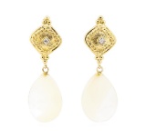 0.04 ctw Diamond and Mother of Pearl Dangle Earrings - 14KT Yellow Gold