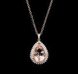 24.32 ctw Morganite and Diamond Pendant With Chain - 14KT Rose Gold