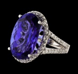 12.38 ctw Tanzanite and Diamond Ring - 14KT White Gold