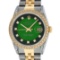 Rolex Mens 2 Tone Green Vignette Diamond Lugs Datejust Wristwatch