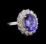 5.70 ctw Tanzanite and Diamond Ring - 14KT White Gold