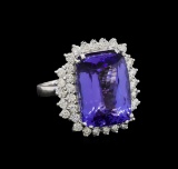 15.75 ctw Tanzanite and Diamond Ring - 14KT White Gold