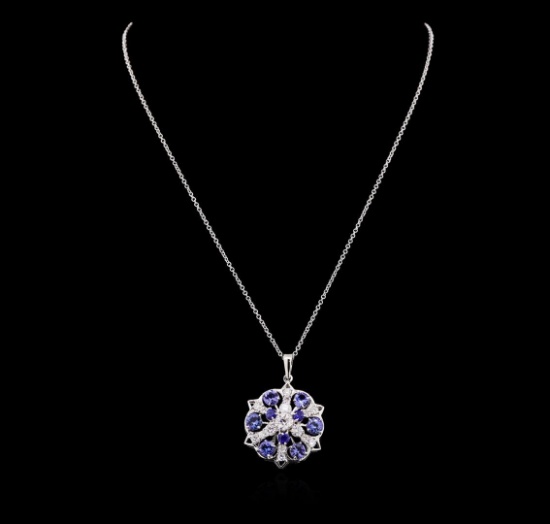 2.88 ctw Tanzanite, Sapphire and Diamond Necklace - 14KT White Gold