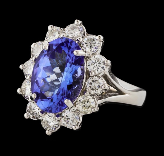 4.01 ctw Tanzanite and Diamond Ring - 14KT White Gold