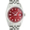 Rolex Mens Stainless Red Diamond 36MM Datejust Oyster Perpetual Wristwatch