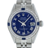 Rolex Ladies Stainless Steel Blue Diamond & Sapphire 26MM Datejust Wristwatch