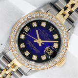 Rolex Ladies 2 Tone Blue Vignette VS Diamond Oyster Perpetual Datejust Wristwatc