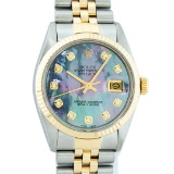 Rolex Mens 2 Tone Tahitian MOP Diamond 36MM Datejust Wristwatch Oyster Perpetual