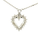 14k White Gold 0.40 ctw Round Brilliant Diamond Open Heart Pendant 16