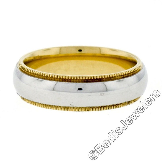 Men's 18kt White and Yellow Gold 5.5mm Milgrain Edged Band Ring