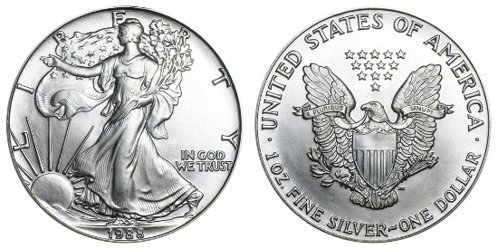 1988 American Silver Eagle .999 Fine Silver Dollar Coin