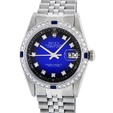 Rolex Mens Stainless Steel Blue Vignette Diamond & Sapphire Datejust Wristwatch