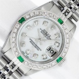 Rolex Ladies Stainless Steel Mother Of Pearl Diamond Emerald 26MM Datejust Wrist
