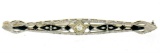 Antique Art Deco 14K White Gold Diamond & Black Enamel Etched Filigree Bar Pin