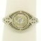 Antique Art Deco 14k White Gold Old European Cut Diamond Filigree Solitaire Ring