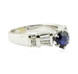1.89 ctw Round Brilliant Blue Sapphire And Diamond Ring - 14KT White Gold