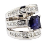 7.40 ctw Sapphire and Diamond Ring - 18KT White Gold