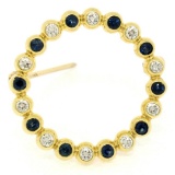 18k Yellow Gold .70 ctw Bezel Round Sapphire & Diamond Circle of Life Pin Brooch