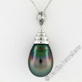 18kt White Gold Tahitian Black Pearl and 0.60 ctw Diamond Pendant Necklace