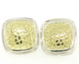 Krypell Sterling Silver & 14k Yellow Gold Square Cushion Python Pattern Earrings
