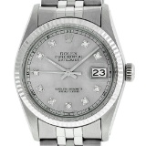 Rolex Mens Stainless Steel 36MM Slate Grey Diamond Oyster Perpetual Datejust Wri