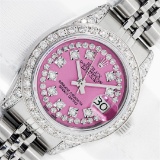 Rolex Ladies Stainless Steel 26MM Pink String Diamond Lugs Datejust Wristwatch W