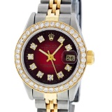 Rolex Ladies 2 Tone Red Vignette VS Diamond Datejust Wristwatch