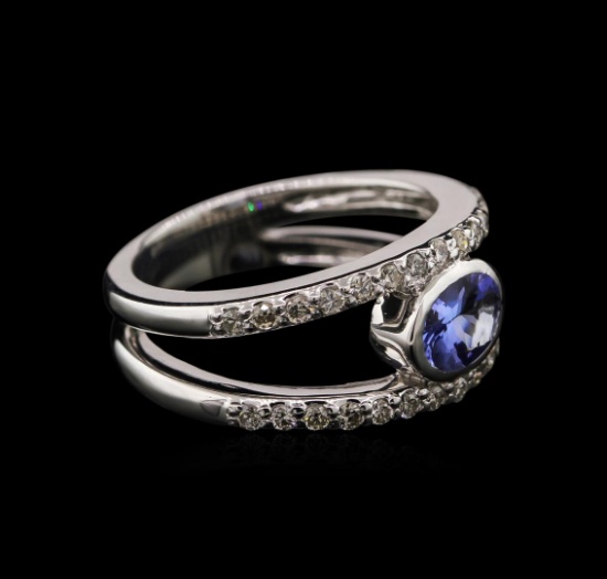 0.74 ctw Tanzanite and Diamond Ring - 14KT White Gold