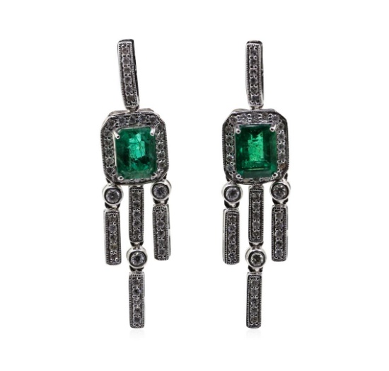 3.24 ctw Emerald and Diamond Earrings - Platinum