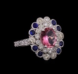 14KT White Gold 2.24 ctw Tourmaline, Sapphire and Diamond Ring