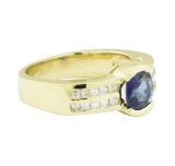 1.37 ctw Square Cushion Brilliant Blue Sapphire And Diamond Ring - 14KT Yellow G