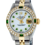 Rolex Ladies 2 Tone Mother Of Pearl & Emerald 26MM Datejust Wristwatch