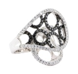 1.17 ctw Black and White Diamond Ring - 18KT White Gold