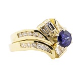 1.61 ctw Blue Sapphire And Diamond Ring And Band - 14KT Yellow Gold